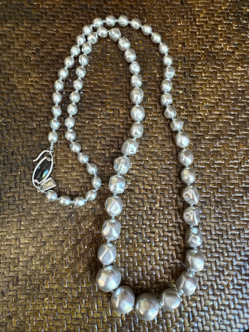 Vintage YSL Yves Saint Laurent Silver Faux Pearl Necklace 37”